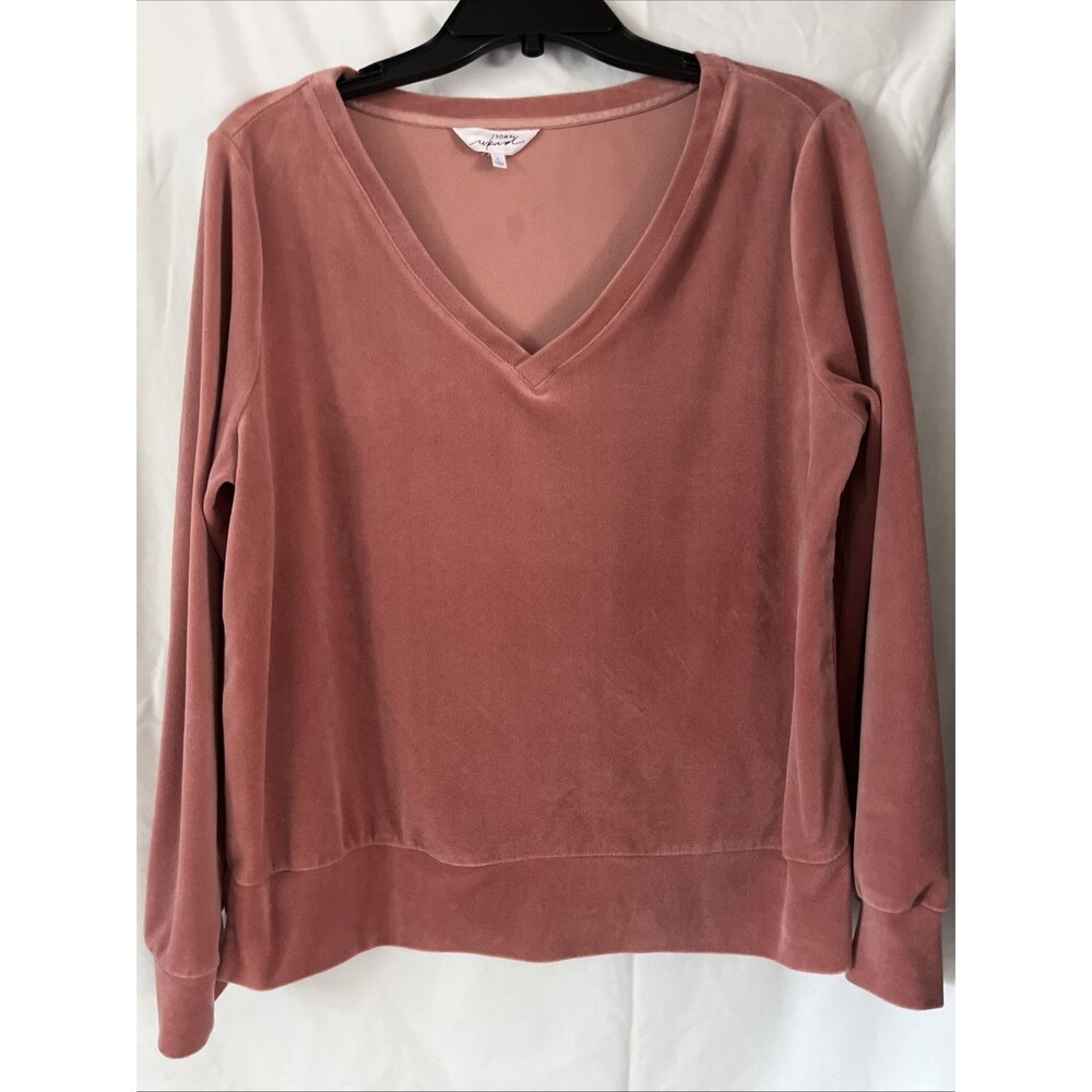 Soma Wkend SOFT Velour Rose Pullover Pajama Sweater Comfort Top Size L EUC